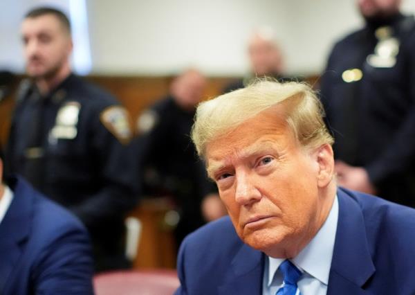 Former President Do<em></em>nald Trump sits in the courtroom on the second day of jury selection at Manhattan Criminal Court, New York City, New York, U.S. April 16, 2024.