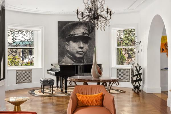An entertainment area accessed via an arched door.