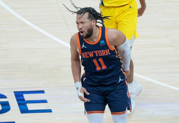 Jalen Brunson reacts during the Knicks' Game 4 loss to the Pacers on May 12, 2024. 