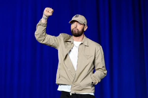 Eminem at a rally for Kamala Harris in Detroit in October