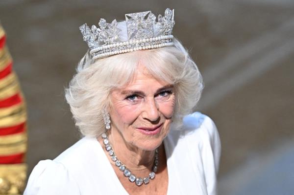 FILE PHOTO: Britain's Queen Camilla attends the State Opening of Parliament at the Palace of Westminster in London, Britain, July 17, 2024. EDDIE MULHOLLAND/Pool via REUTERS/File Photo