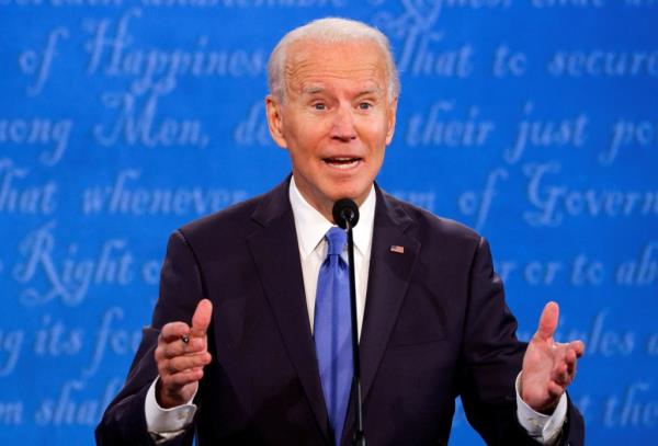 Democratic presidential nominee Joe Biden speaks during the final 2020 U.S. presidential campaign debate with U.S. President Do<em></em>nald Trump, in the Curb Event Center at Belmont University in Nashville, Tennessee, U.S., October 22, 2020. 