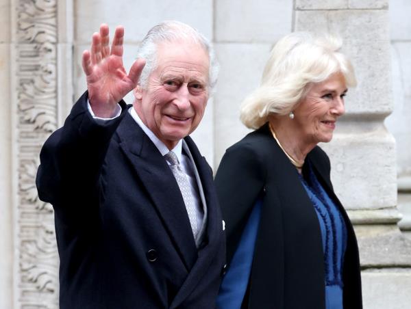 King Charles III departs with Queen Camilla after receiving treatment for an enlarged prostate at The Lo<em></em>ndon Clinic on Jan. 29, 2024.
