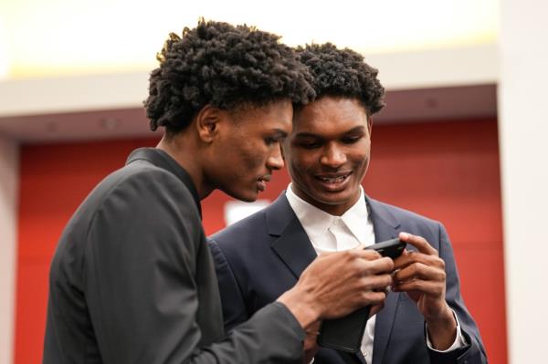 Amen and Ausar Thompson at the 2023 NBA Draft Lottery.