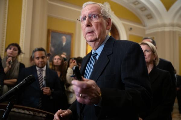 Senate Minority Leader Mitch McCo<em></em>nnell speaking during a news co<em></em>nference at the U.S. Capitol