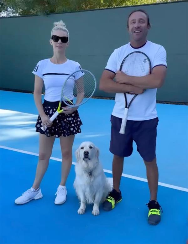 Jordyn Blum with her tennis instructor.