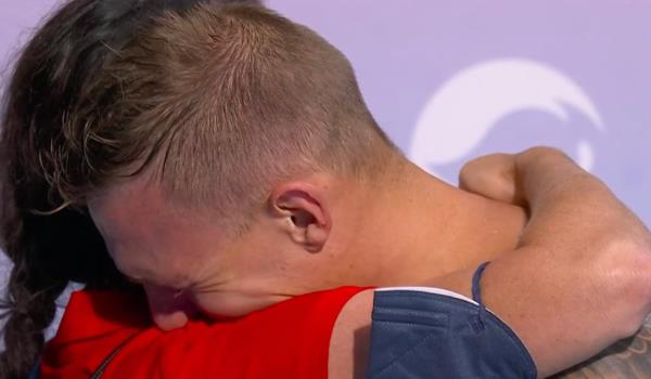 Caeleb Dressel was emotio<em></em>nal after failing to qualify for the 100-meter butterfly final at the 2024 Paris Olympics on Aug. 2, 2024.