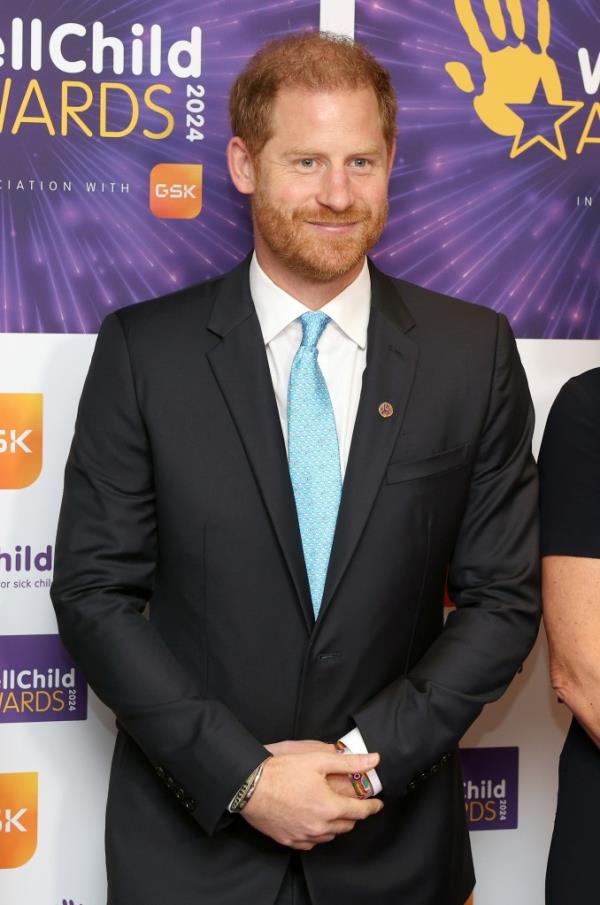 Prince Harry, Duke of Sussex, smiling at the Wellchild Awards 2024 in London, England