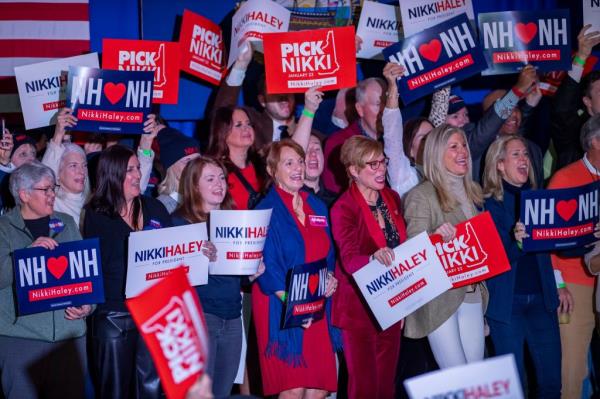 Nikki Haley's speaks at her election night party after former President Do<em></em>nald J. Trump is declared the winner, in Concord, New Hampshire.