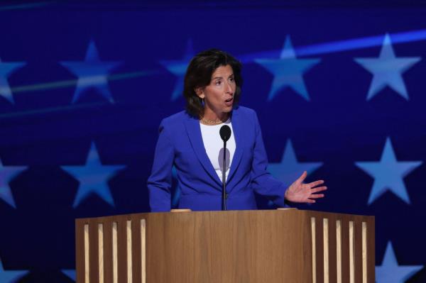 United States Secretary of Commerce Gina Raimo<em></em>ndo speaks at the Democratic Natio<em></em>nal Convention’s opening night in Chicago, Illinois on August 19, 2024. 