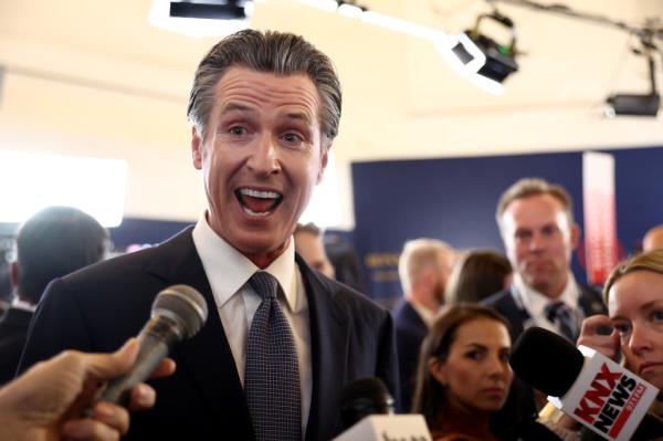 pictured is Gavin Newsom during an interview.