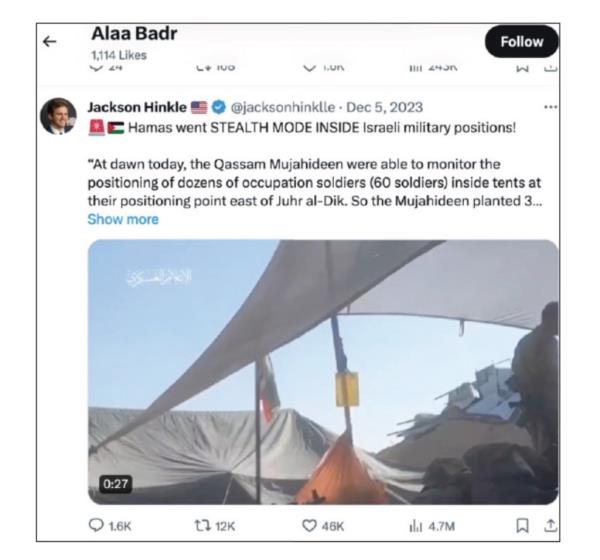 social media post praising Hamas
