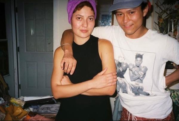 A photo of Sabina Rosas and Ryder Iwata posing together, both resembling celebrities Go Gyeong-pyo and Jean-Michel Basquiat