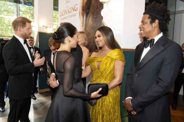 Prince Harry and Meghan, Duchess of Sussex meeting with celebrities including Beyoncé and Jay-Z at the European premiere of The Lion King in London