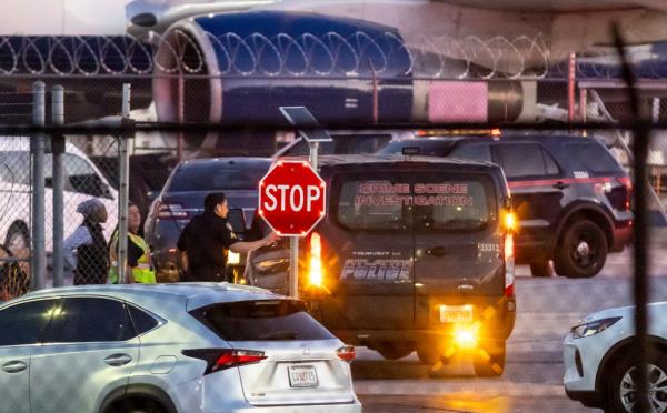 Police at the scene of the explosion.