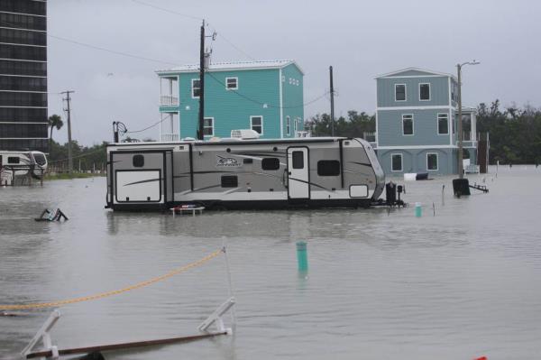 A flooded trailer near Bo<em></em>nita Beach on Aug. 4, 2024.