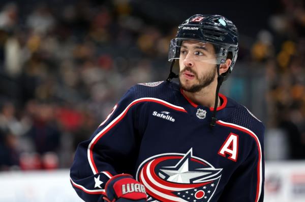 Johnny Gaudreau, number 13 of the Columbus Blue Jackets, warming up before a game against the Boston Bruins at Natio<em></em>nwide Arena, Columbus, Ohio