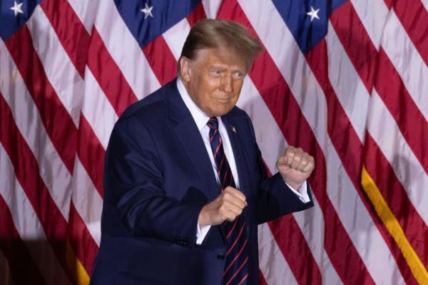 Former US President Do<em></em>nald J. Trump arrives to deliver remarks after winning the New Hampshire primary, during an election night watch party in Nashua, New Hampshire, USA, 23 January 2024.
