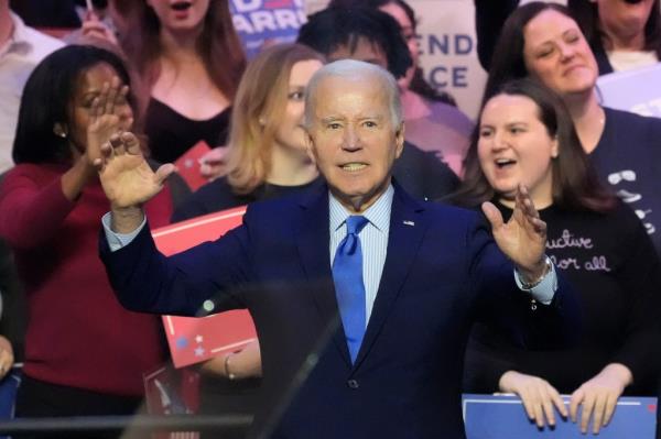 President Joe Biden gestures after speaking at an event on the campus of George Mason University in Manassas, Va., Tuesday, Jan. 23, 2024, to campaign for abortion rights, a top issue for Democrats in the upcoming presidential election.