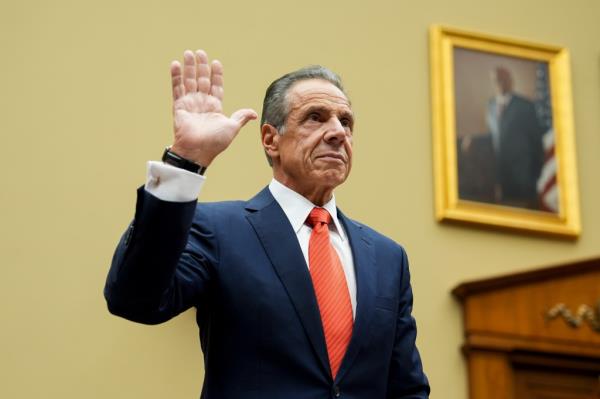 Former New York Governor Andrew Cuomo being sworn in at a Coro<em></em>navirus Pandemic Subcommittee Hearing in Washington, DC on September 10, 2024.