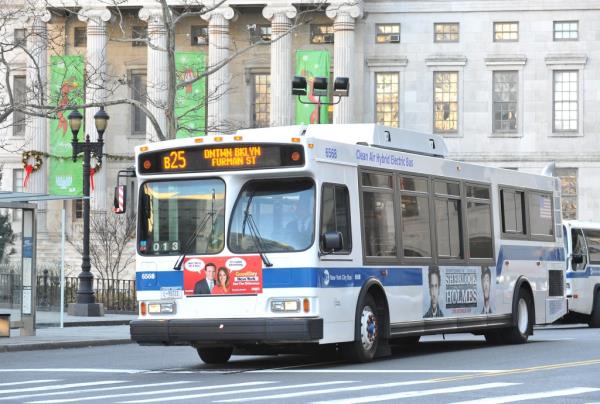 The fare-free pilot program -- which doesn't include Brooklyn's B25 route (shown in photo) -- will run anywher<em></em>e from six to 12 mo<em></em>nths on five routes, one per borough.