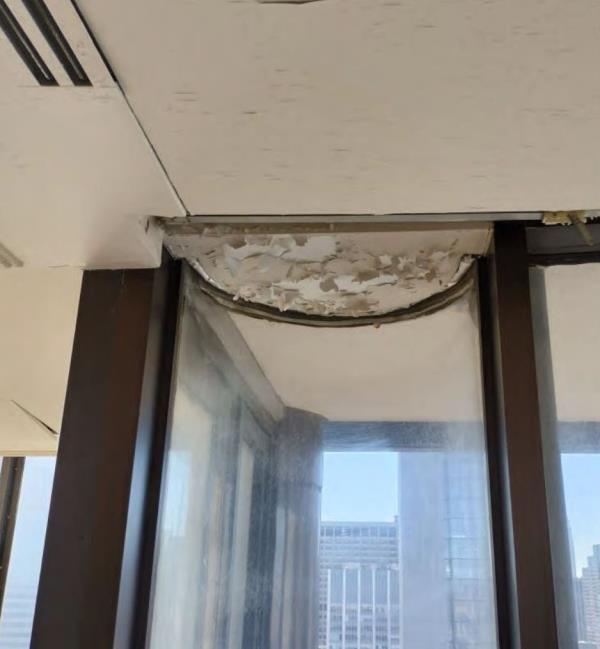 The water damaged ceiling.