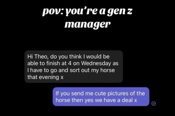 Screenshot of chat co<em></em>nversation with Gen Z retail boss sharing casual texts to communicate with staff