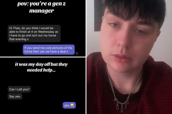 A screenshot of a phone displaying casual texts from a Gen Z retail boss to his staff, showing a new style of communication in the workplace.