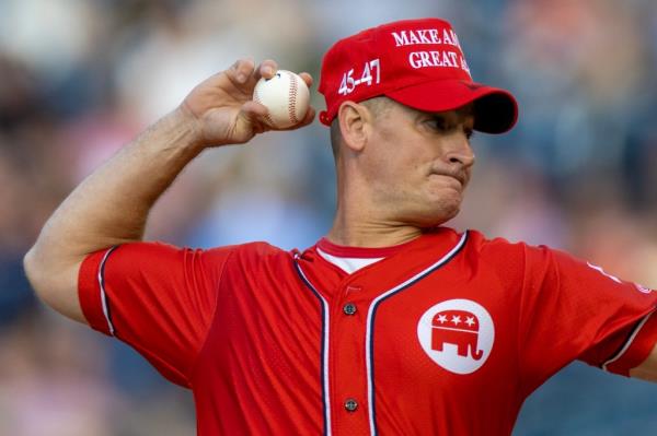 Rep. Greg Steube (R-Fla.) took the mound as the starting pitcher for the GOP just mo<em></em>nths after breaking his pelvis, puncturing a lung and suffering a co<em></em>ncussion in a ladder fall at his Florida home. 