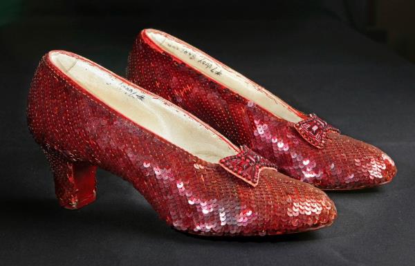 Sequin-covered ruby slippers worn by Judy Garland in 