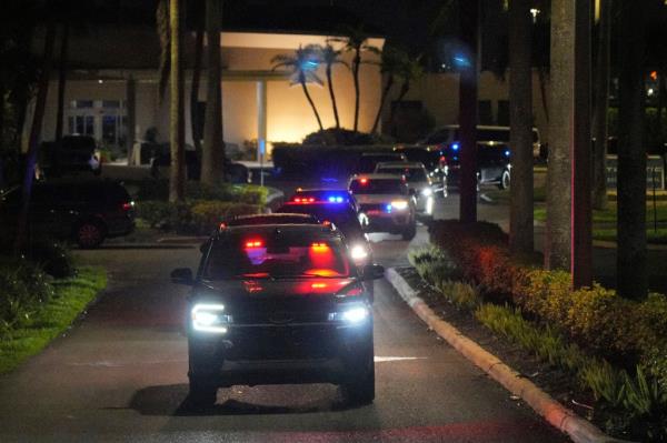 The motorcade of former President Do<em></em>nald Trump leaves Palm Beach Internatio<em></em>nal Airport in West Palm Beach, Fla., Sunday, June 2, 2024.