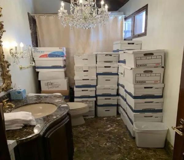 Boxes that allegedly co<em></em>ntained classified docu<em></em>ments in a bathroom at Mar-a-Lago. 