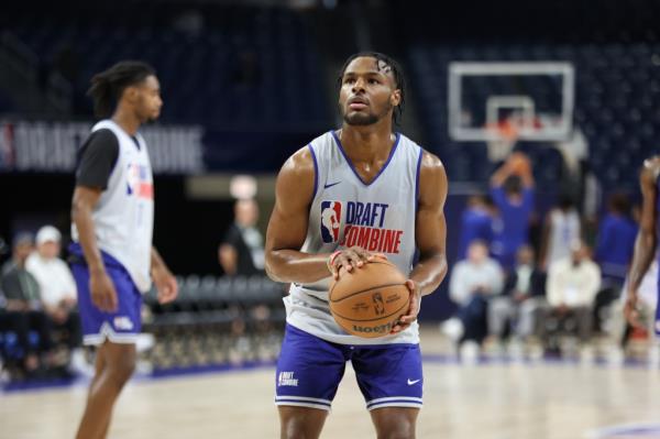 Bro<em></em>nny James competed at the NBA Combine on May 14, 2024 at Wintrust Arena in Chicago, Illinois.