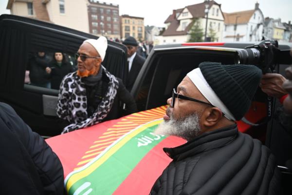 Family and friends are attending the Janazah (funeral) of Imam Hassan Sharif at the NIA Masjid and Community Center in Newark, New Jersey, United States, on January 6, 2024. 