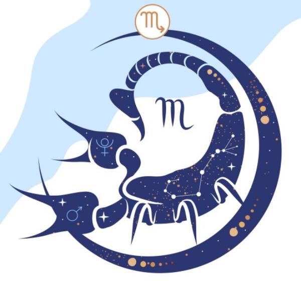 Modern magic witchcraft card with astrology Scorpio zodiac sign. Zodiac characteristic