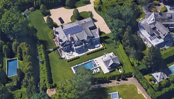 Aerial view of a large Hamptons estate.