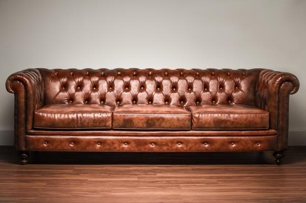 A leather pleated couch
