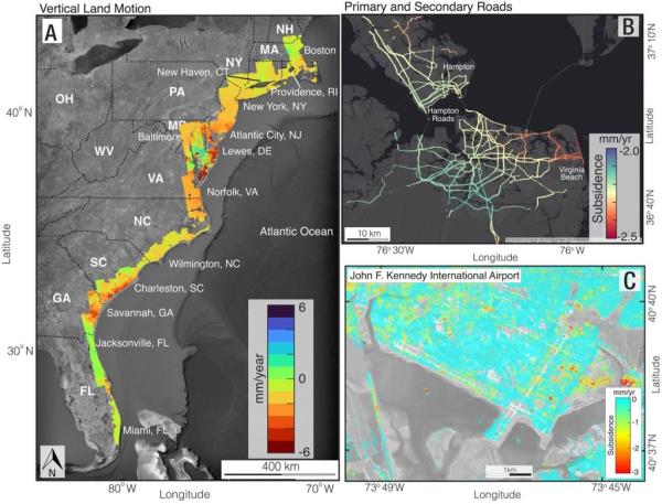 New research warns that the east coast is at risk of flood damage because areas are sinking into the ground.