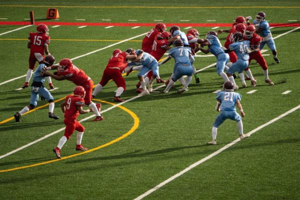 The Lahainaluna High School football junior varsity team plays against Baldwin High School at Sue D. Cooley Stadium