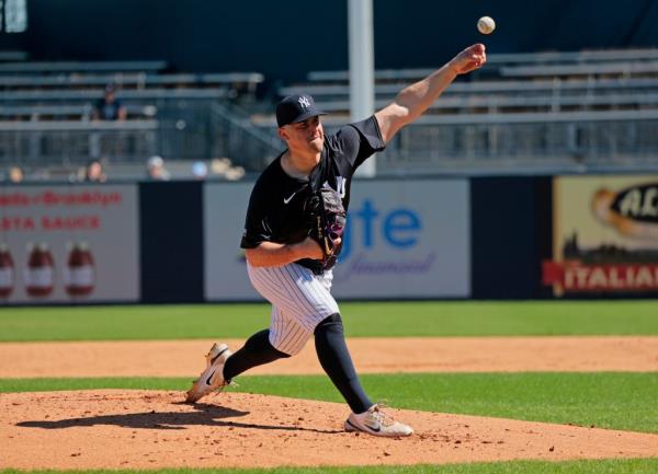 Carlos Rodon pitches at Yankees spring training on Feb. 19, 2024. 