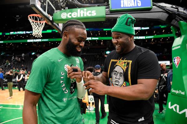 Glen 'Big Baby' Davis and Jaylen Brown during the 2022 NBA playoffs.