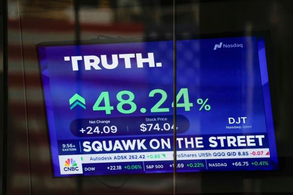 Stock price for Truth Social is shown at the Nasdaq in March.