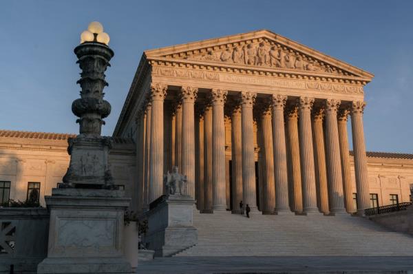 The Supreme Court is seen at sundown in Washington, Nov. 6, 2020