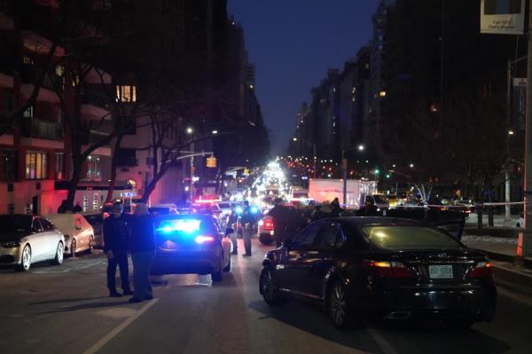 Scene after an NYPD officer was injured when several suspect fled during a car stop near Park Avenue and East 71st St. on Wednesday, January 7 in New York, N.Y. 