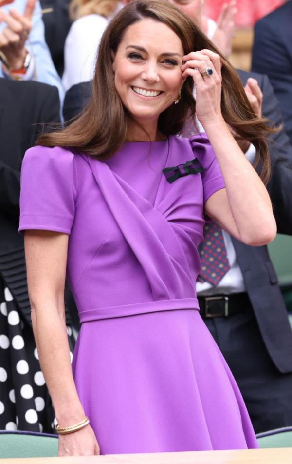Catherine, the Princess of Wales (Kate Middleton), attends the Gentlemen's Singles Final on day fourteen of the 2024 Wimbledon Champio<em></em>nships at the All England Lawn Tennis and Croquet Club on July 14, 2024 in London, England. 