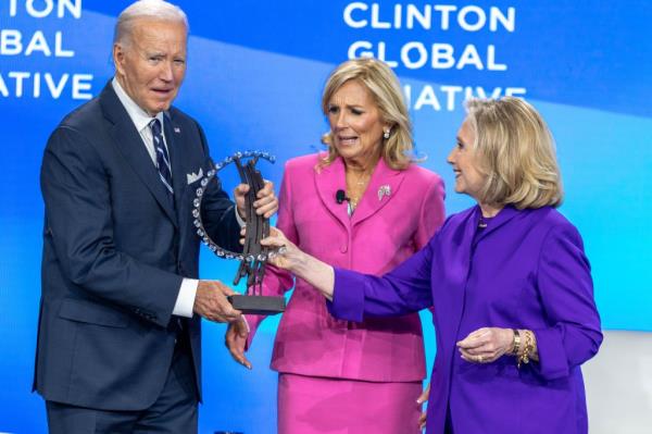 President Biden accepted a Global Citizen award Mo<em></em>nday in an unscheduled appearance at the Clinton Global Initiative.