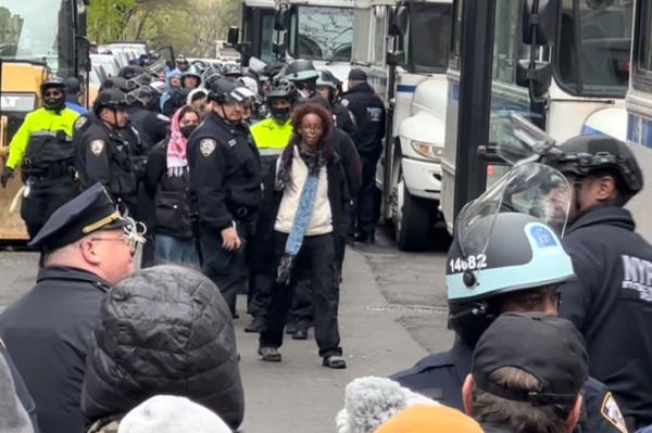 Footage taken by The Post showed the moment NYPD officers clad in riot helmets cuffed Hirsi and then led her into an NYC Corrections bus.