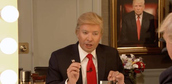 In the 2015 sketch, Fallon was imperso<em></em>nating the then-Republican candidate for president with the real Do<em></em>nald Trump sitting on the other side of the dressing room mirror.