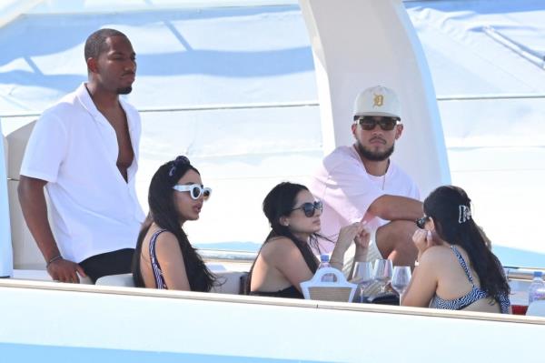 Phoenix Suns star Devin Booker aboard a yacht with friends in Saint-Tropez on August 1, 2023. 
