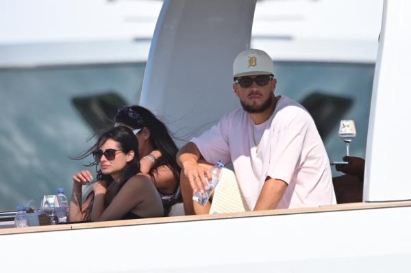 Phoenix Suns star Devin Booker aboard a yacht with friends in Saint-Tropez on August 1, 2023. 